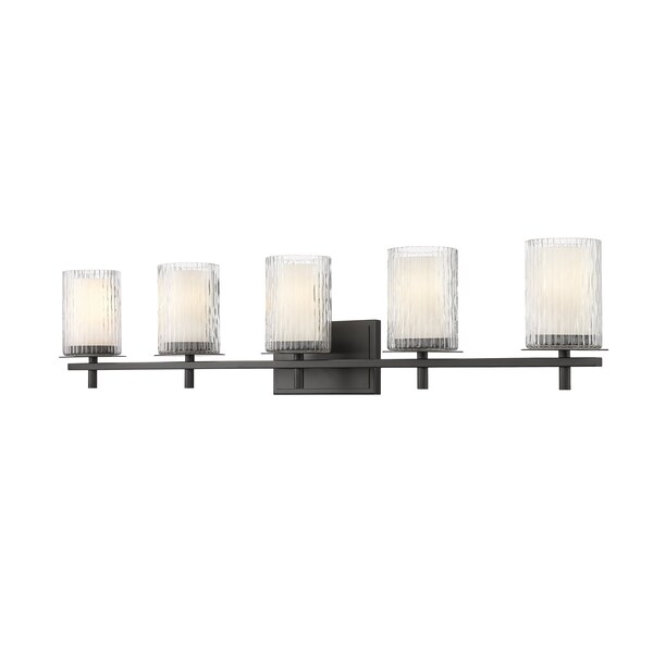 Z-Lite Grayson Vanity, 5-Light, 40 In.W x 5.75 In.L x 8.5 In.H, Matte Black/Clear + Etched Opal 1949-5V-MB - main